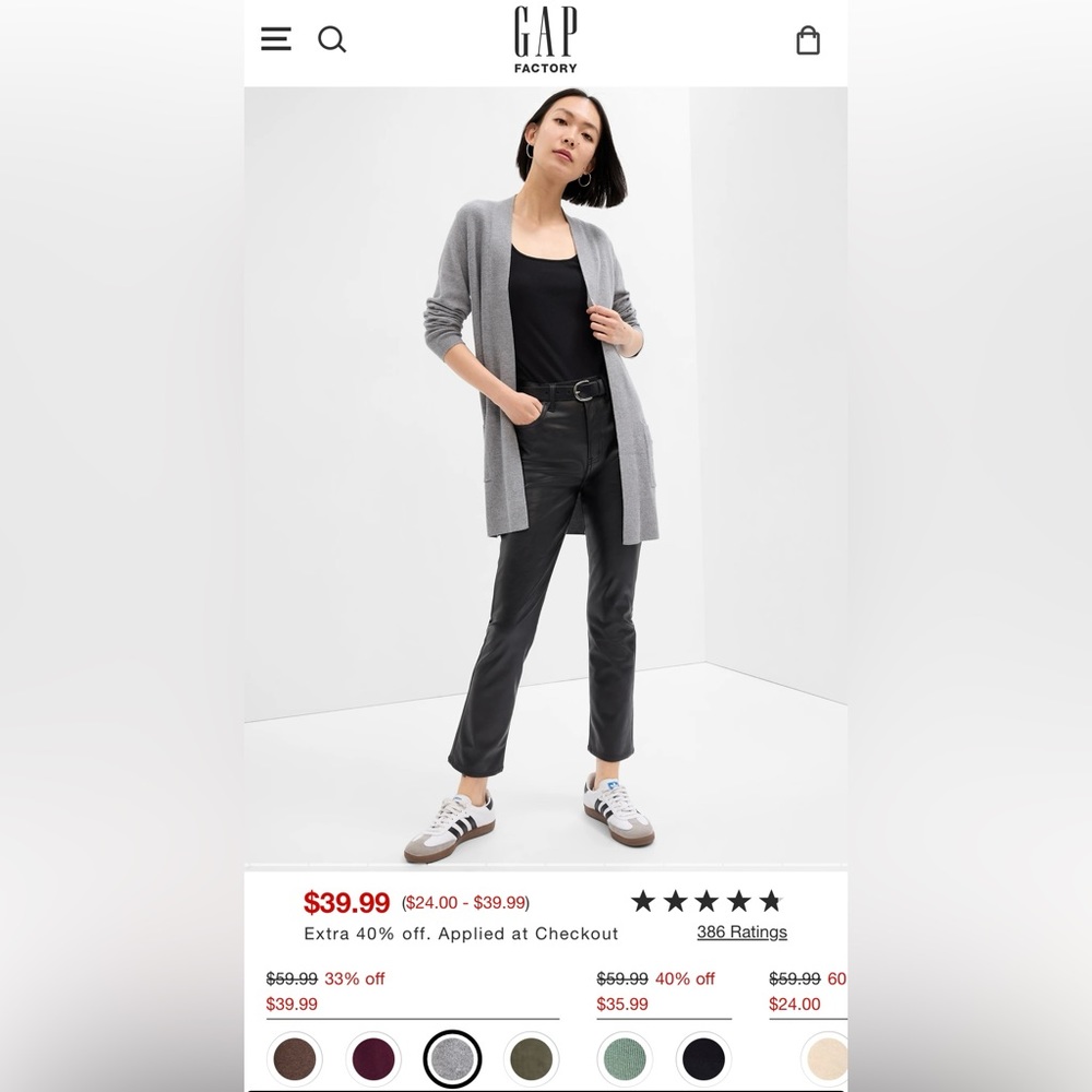 Gap Factory Long Open Front Cardigan Grey Small